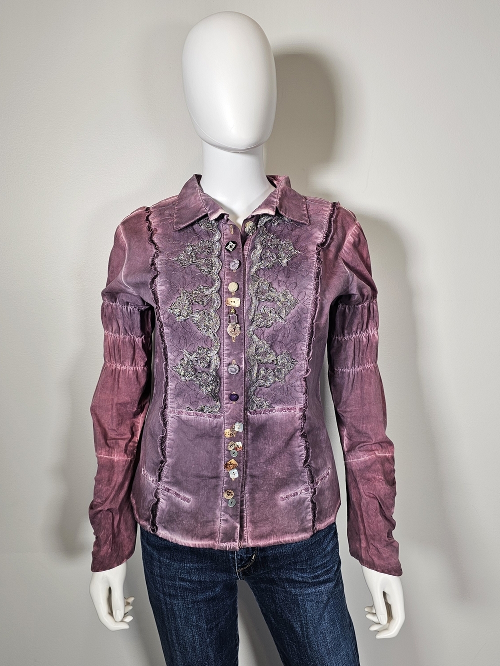 Elisa Cavaletti Dusky Purple Embroidered Button-Down Shirt Sz M